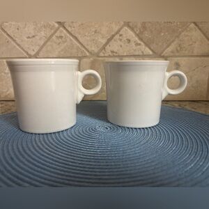 2 Vtg Homer Laughlin HLC FIESTA WARE USA White Coffee Mug Cup Embossed Mark Ring